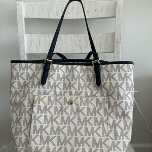 Michael Kors Monogrammed Blue and White Tote
